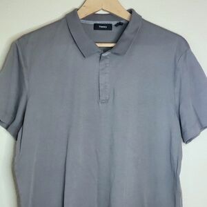 Theory Men's Gray Polo Cotton T Shirt Half Zip Size Large